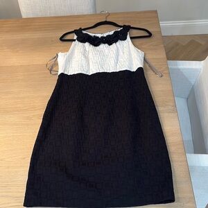 Taylor Black and White Halter Sheath Dress